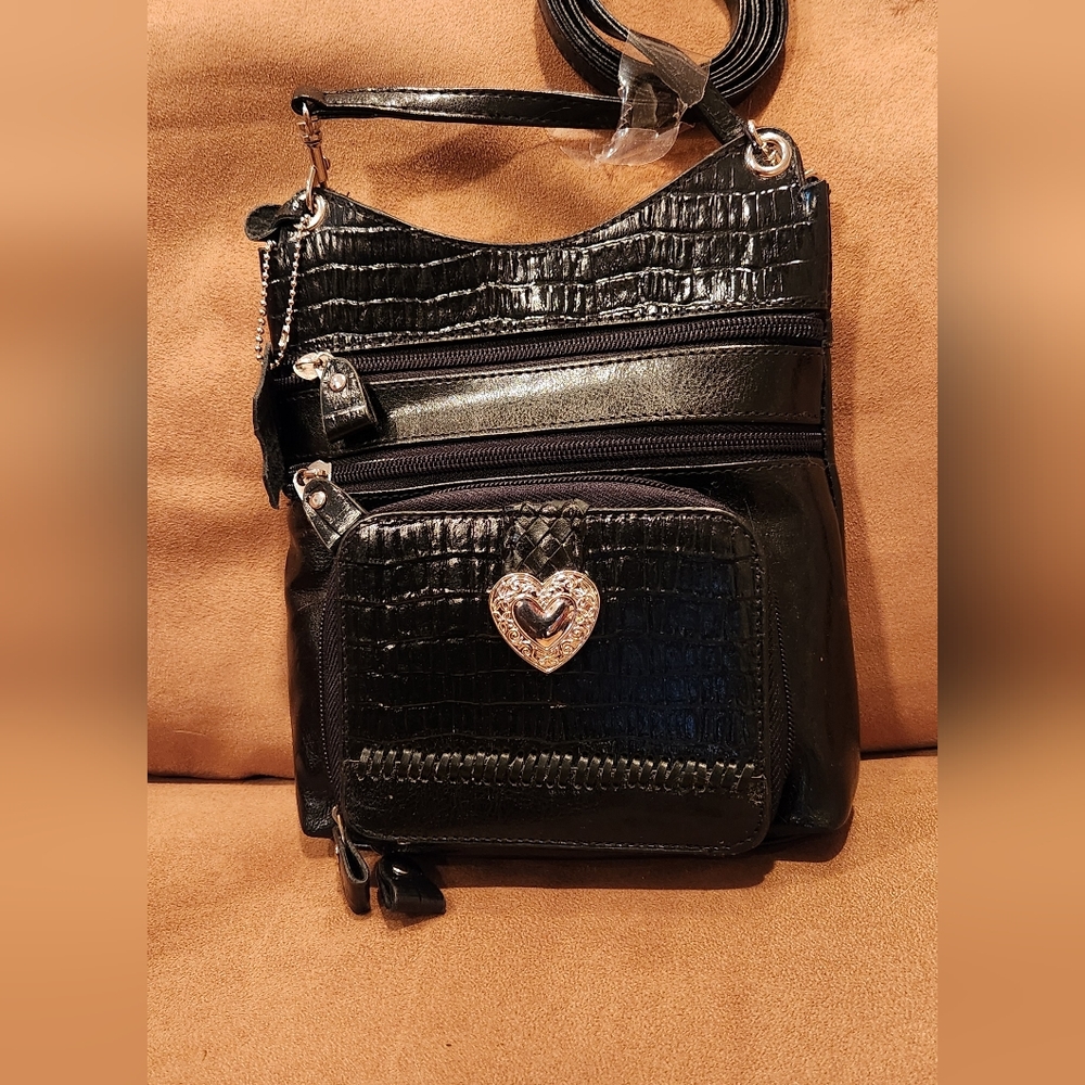 Genuine Leather Brighton Styled Crossbody Bag - Black